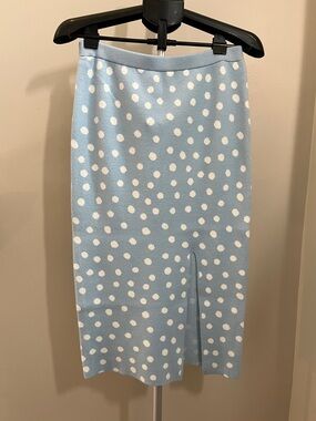 Sincerely Jules Light Blue and White Polka Dot Sweater Knit Skirt - Size Large